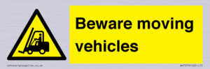 WV7379: Beware moving vehicles with Warning forklift symbol