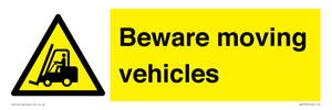 WV7379: Beware moving vehicles with Warning forklift symbol