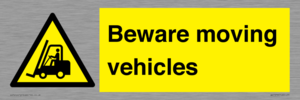 WV7379: Beware moving vehicles with Warning forklift symbol
