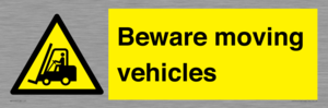 WV7379: Beware moving vehicles with Warning forklift symbol