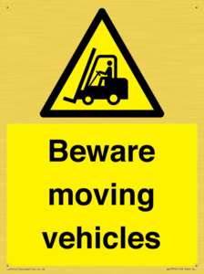 WV7379: Beware moving vehicles with Warning forklift symbol