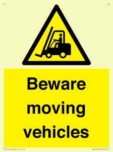 WV7379: Beware moving vehicles with Warning forklift symbol