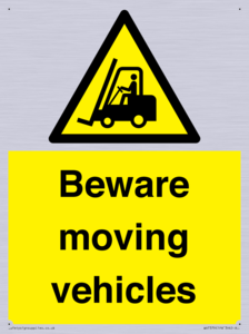 WV7379: Beware moving vehicles with Warning forklift symbol
