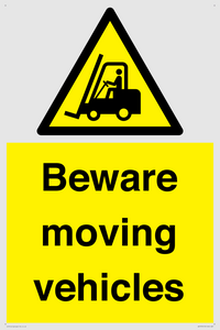 WV7379: Beware moving vehicles with Warning forklift symbol