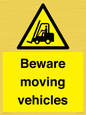 WV7379: Beware moving vehicles with Warning forklift symbol