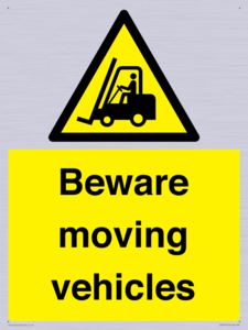WV7379: Beware moving vehicles with Warning forklift symbol