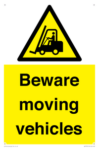WV7379: Beware moving vehicles with Warning forklift symbol