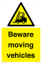 WV7379: Beware moving vehicles with Warning forklift symbol