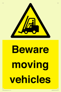 WV7379: Beware moving vehicles with Warning forklift symbol