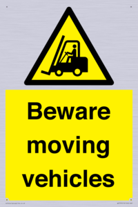 WV7379: Beware moving vehicles with Warning forklift symbol