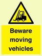WV7379: Beware moving vehicles with Warning forklift symbol