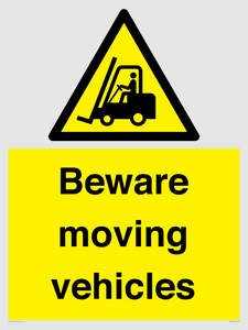 WV7379: Beware moving vehicles with Warning forklift symbol