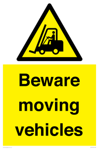 WV7379: Beware moving vehicles with Warning forklift symbol