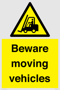 WV7379: Beware moving vehicles with Warning forklift symbol