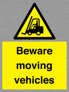 WV7379: Beware moving vehicles with Warning forklift symbol
