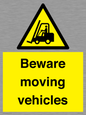 WV7379: Beware moving vehicles with Warning forklift symbol
