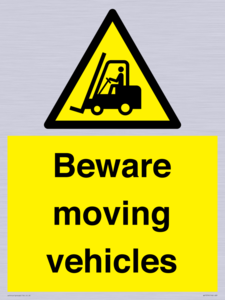 WV7379: Beware moving vehicles with Warning forklift symbol