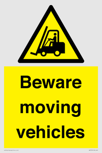 WV7379: Beware moving vehicles with Warning forklift symbol