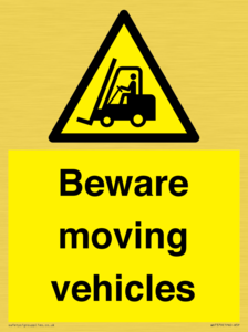 WV7379: Beware moving vehicles with Warning forklift symbol