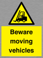 WV7379: Beware moving vehicles with Warning forklift symbol