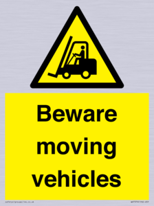 WV7379: Beware moving vehicles with Warning forklift symbol