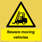 WV7379: Beware moving vehicles with Warning forklift symbol