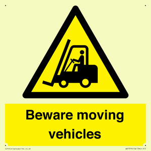 WV7379: Beware moving vehicles with Warning forklift symbol