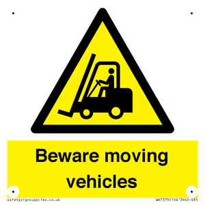 WV7379: Beware moving vehicles with Warning forklift symbol
