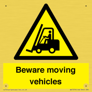 WV7379: Beware moving vehicles with Warning forklift symbol