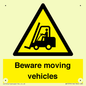 WV7379: Beware moving vehicles with Warning forklift symbol