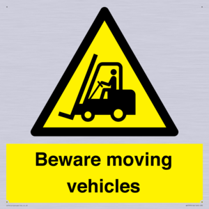 WV7379: Beware moving vehicles with Warning forklift symbol