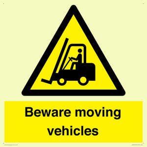 WV7379: Beware moving vehicles with Warning forklift symbol