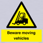 WV7379: Beware moving vehicles with Warning forklift symbol
