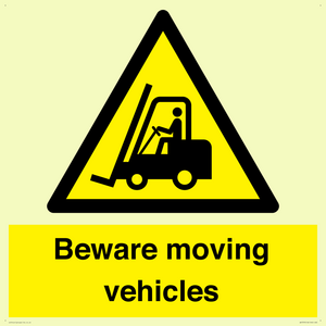 WV7379: Beware moving vehicles with Warning forklift symbol