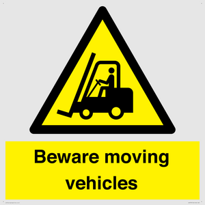 WV7379: Beware moving vehicles with Warning forklift symbol