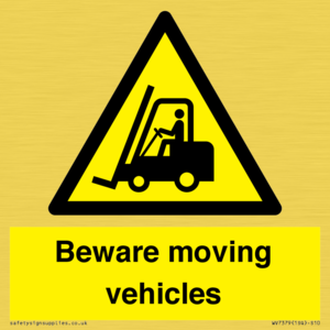 WV7379: Beware moving vehicles with Warning forklift symbol