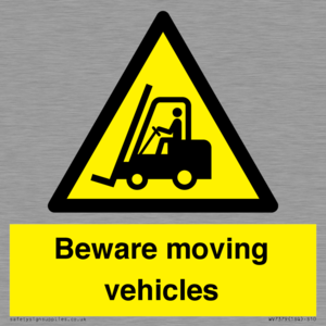 WV7379: Beware moving vehicles with Warning forklift symbol