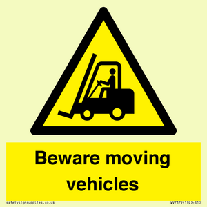 WV7379: Beware moving vehicles with Warning forklift symbol