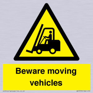 WV7379: Beware moving vehicles with Warning forklift symbol