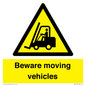 WV7379: Beware moving vehicles with Warning forklift symbol