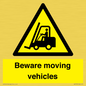 WV7379: Beware moving vehicles with Warning forklift symbol