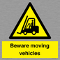 WV7379: Beware moving vehicles with Warning forklift symbol