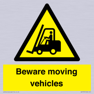 WV7379: Beware moving vehicles with Warning forklift symbol
