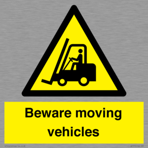 WV7379: Beware moving vehicles with Warning forklift symbol