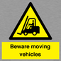 WV7379: Beware moving vehicles with Warning forklift symbol