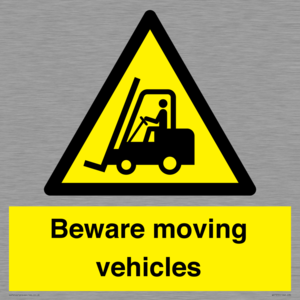 WV7379: Beware moving vehicles with Warning forklift symbol