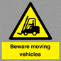 WV7379: Beware moving vehicles with Warning forklift symbol