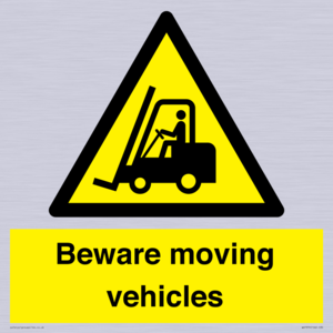 WV7379: Beware moving vehicles with Warning forklift symbol