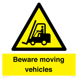 WV7379: Beware moving vehicles with Warning forklift symbol