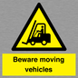 WV7379: Beware moving vehicles with Warning forklift symbol